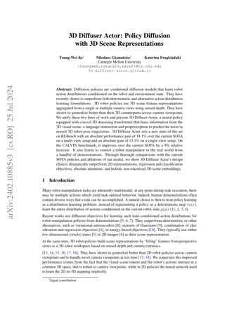 First page of 3D Diffuser Actor: Policy Diffusion with 3D Scene Representations