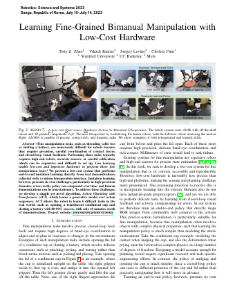 First page of Learning Fine-Grained Bimanual Manipulation with Low-Cost Hardware