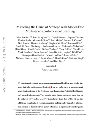 First page of Mastering the game of Stratego with model-free multiagent reinforcement learning