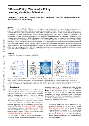 First page of Diffusion Policy: Visuomotor Policy Learning via Action Diffusion