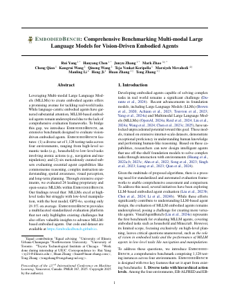 First page of EmbodiedBench: Comprehensive Benchmarking Multi-modal Large Language Models for Vision-Driven Embodied Agents