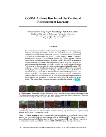 First page of COOM: A Game Benchmark for Continual Reinforcement Learning