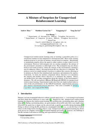 First page of A Mixture of Surprises for Unsupervised Reinforcement Learning