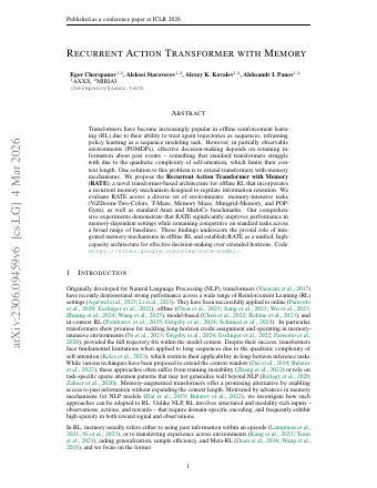 First page of Recurrent Action Transformer with Memory