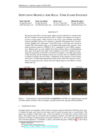 First page of Diffusion Models Are Real-Time Game Engines