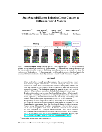 First page of StateSpaceDiffuser: Bringing Long Context to Diffusion World Models