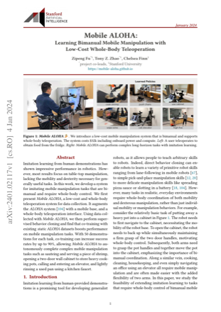First page of Mobile ALOHA: Learning Bimanual Mobile Manipulation using Low-Cost Whole-Body Teleoperation