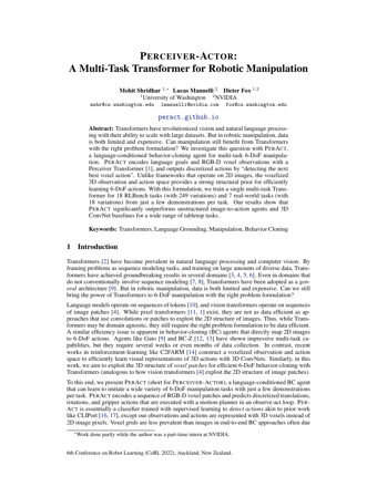First page of Perceiver-Actor: A Multi-Task Transformer for Robotic Manipulation