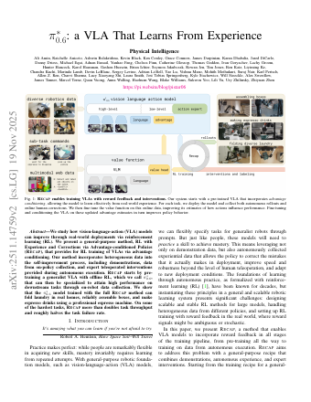 First page of π*0.6: a VLA That Learns From Experience