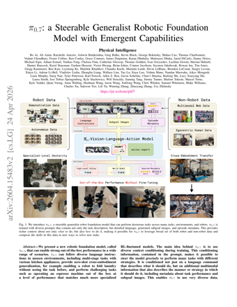 First page of π0.7: a Steerable Generalist Robotic Foundation Model with Emergent Capabilities