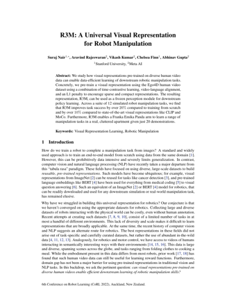 First page of R3M: A Universal Visual Representation for Robot Manipulation