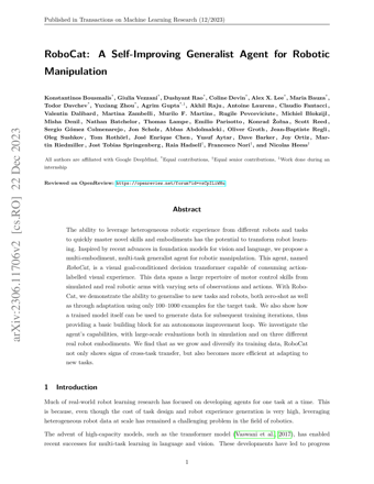 First page of RoboCat: A Self-Improving Generalist Agent for Robotic Manipulation