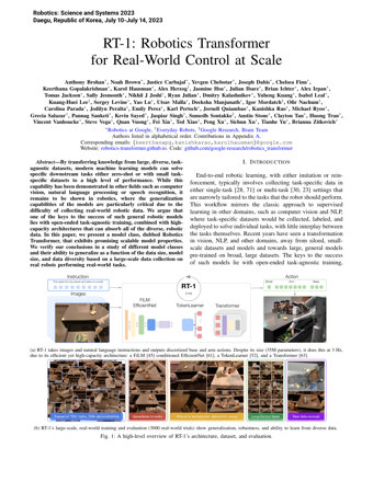 First page of RT-1: Robotics Transformer for Real-World Control at Scale