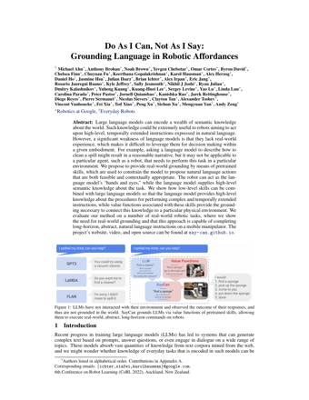 First page of Do As I Can, Not As I Say: Grounding Language in Robotic Affordances