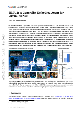 First page of SIMA 2: A Generalist Embodied Agent for Virtual Worlds
