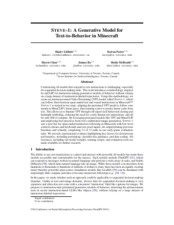First page of STEVE-1: A Generative Model for Text-to-Behavior in Minecraft