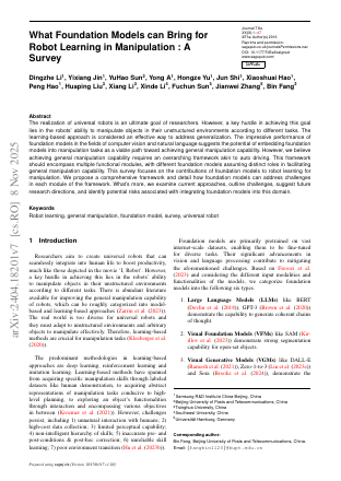 First page of What foundation models can bring for robot learning in manipulation: A survey