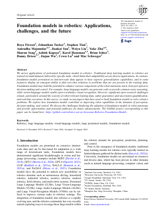 First page of Foundation models in robotics: Applications, challenges, and the future