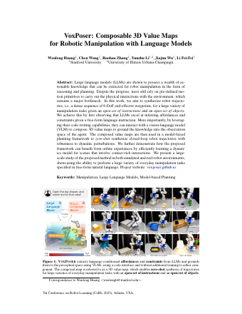 First page of VoxPoser: Composable 3D Value Maps for Robotic Manipulation with Language Models
