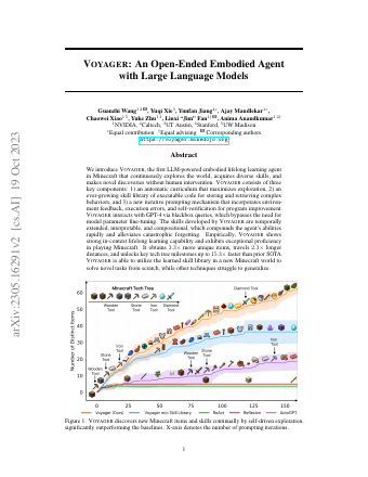 First page of Voyager: An Open-Ended Embodied Agent with Large Language Models